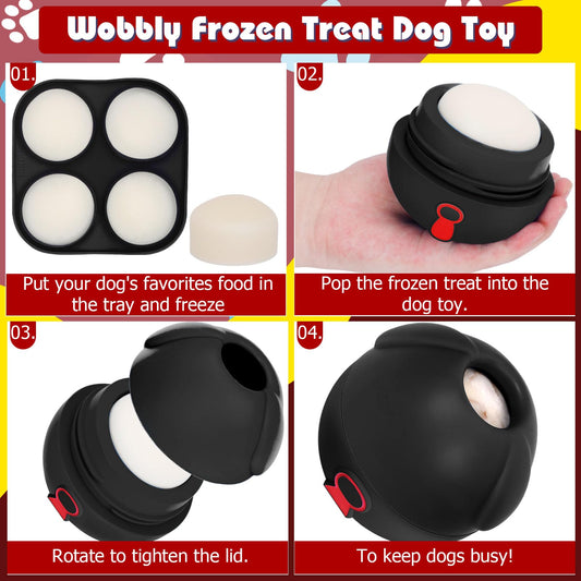 Yipetor 3In1 Treat Dispensing Dog Toys, Heavy Duty Frozen Dog Treat Ball - Slow Feeding Puppy Lick Bowl Tough Chew Toy for Large Medium Dogs to Keep Them Busy/Relief Anxiety/Puzzle Stimulate