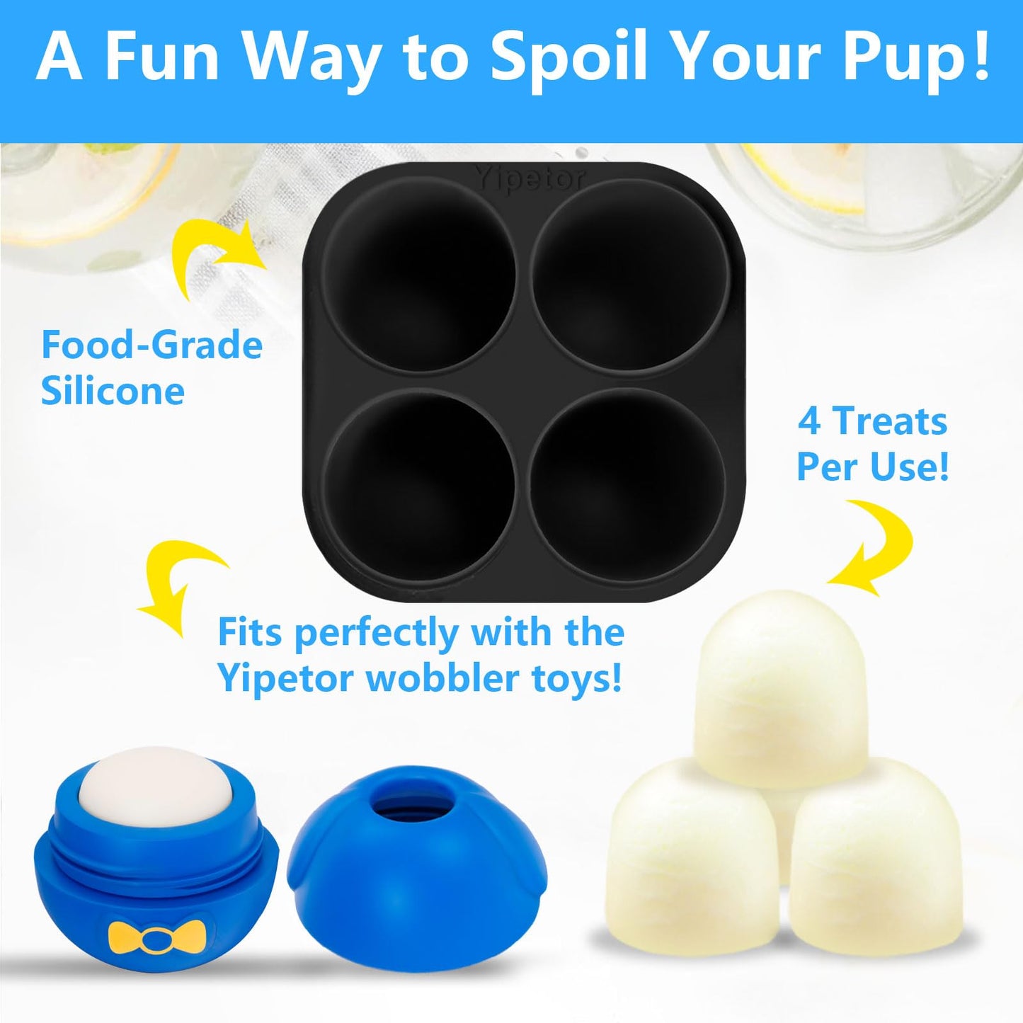 Yipetor 4-Cavity Silicone Treat Molds for Dog Treat Frozen Toys