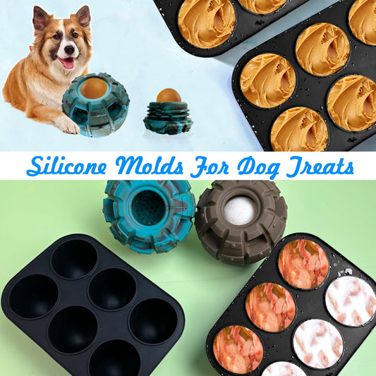 Yipetor 6-Cavity Silicone Treat Tray for Large Dog Toy, Frozen Treat Dog Toy Tray Mold, Reusable Ice Cube Tray-2PACK